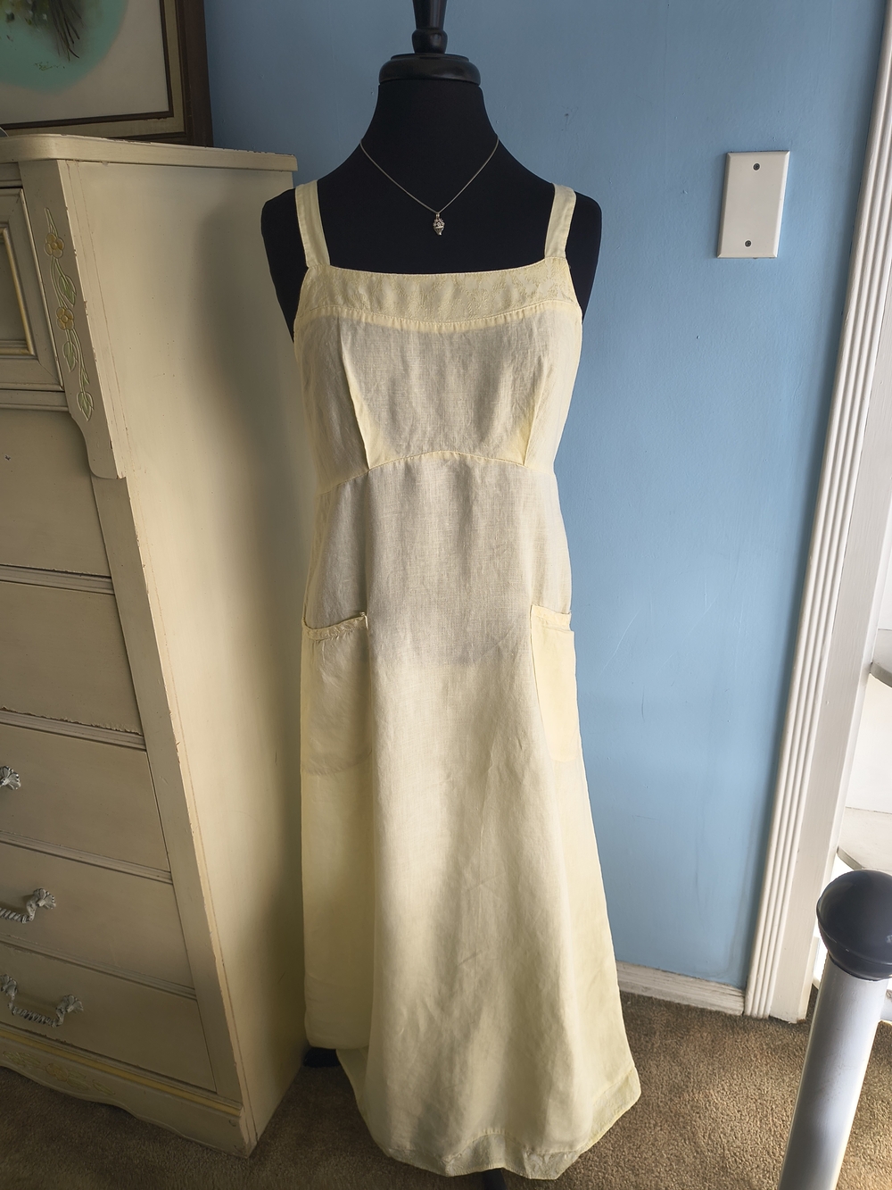 🪷Vtg. Yellow Linen Maxi Dress with Pockets & Matching Jacket
